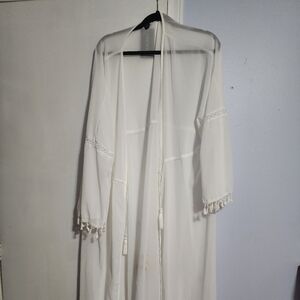 Shein curve White beach cover up with tassels size 3x